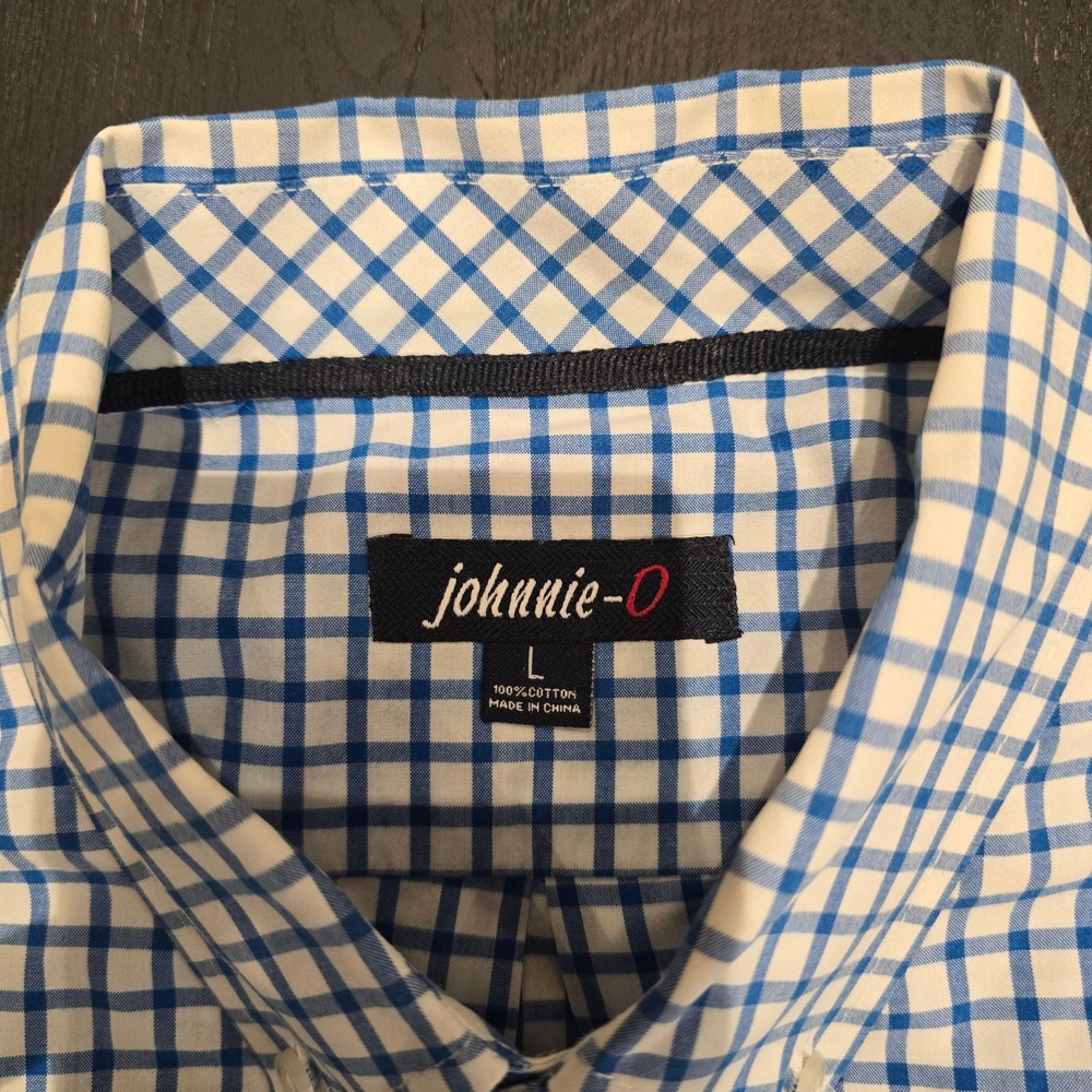 Johnnie-O Mens Blue White Gingham Check Long Sleeve Button Down Shirt Large L‎ - Picture 2 of 6